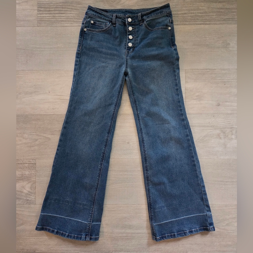 Habitual Medium Wash Low Rise Button-Front Flared Jeans